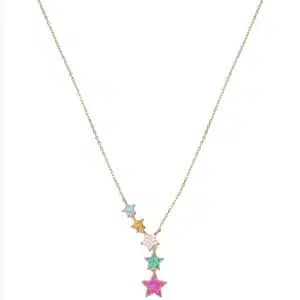 Collar Trend de plata de ley con baño de oro con estrellas de circonitas de colores  