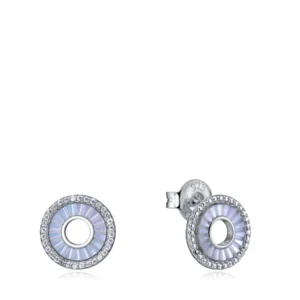 Pendientes Clásica de plata de ley con baño de rodio, donut con madre perla y circonitas blancas 13159E000-90