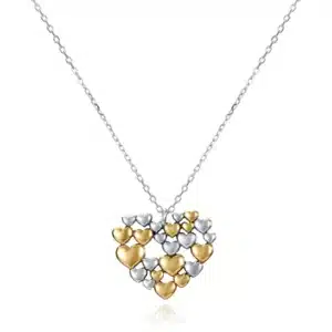 Collar de plata de ley con baño de rodio y colgante en forma de corazón, motivos de corazones bicolor en baño de oro y rodio, de mujer 13186C000-00