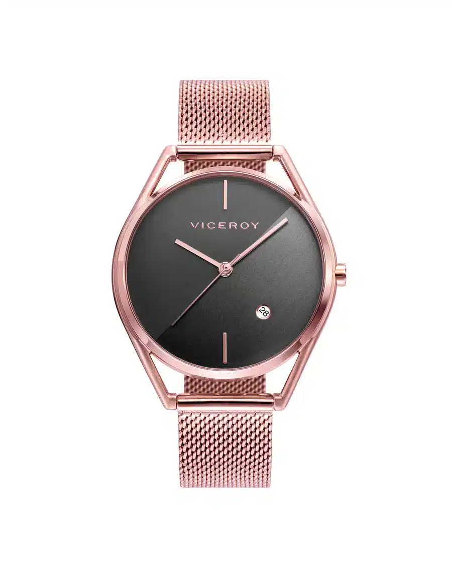 Reloj de mujer Air 3 agujas de acero IP rosa y malla milanesa 42392-17