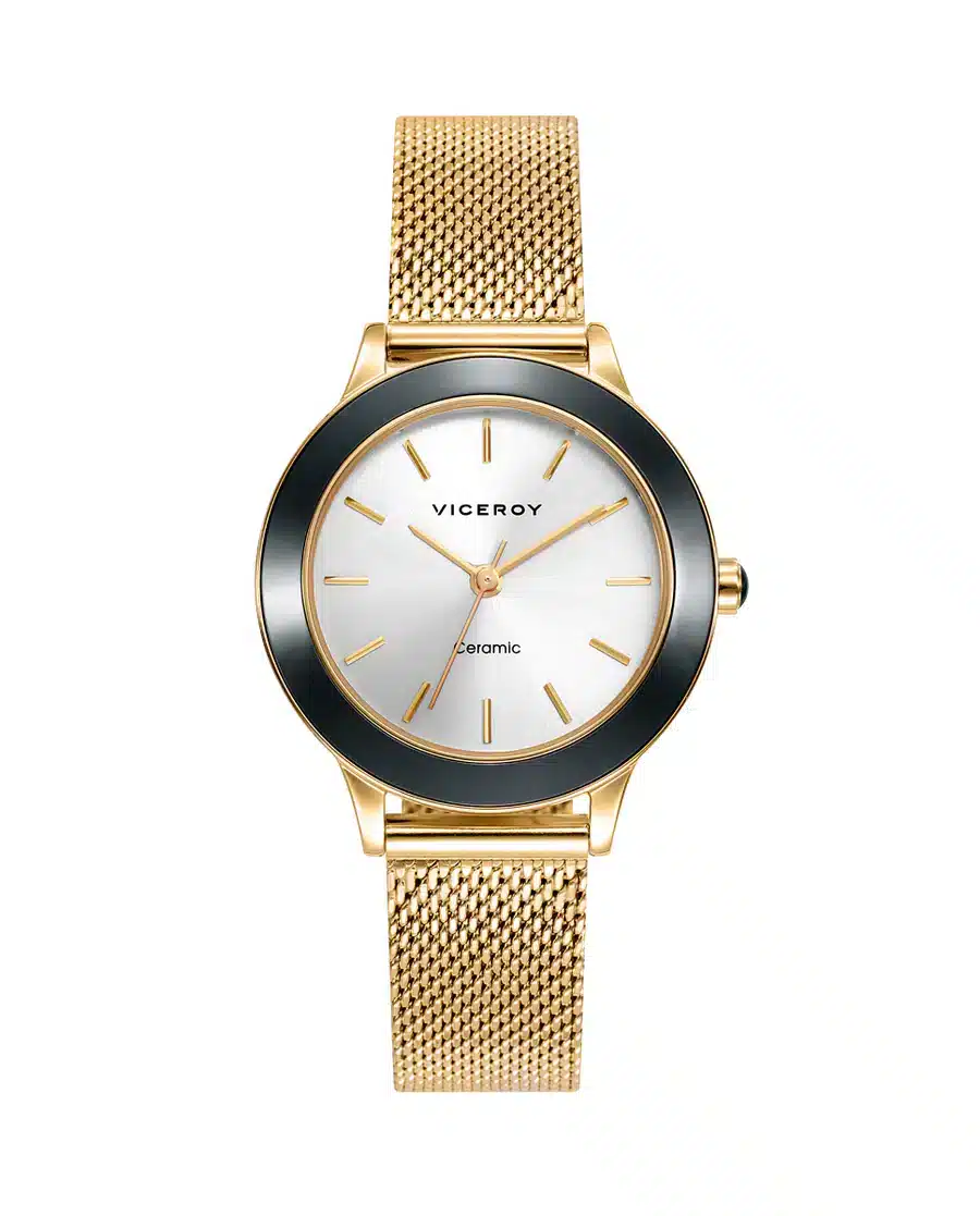 Reloj de mujer Cerámica 3 agujas de acero IP dorado y malla milanesa 471182-97