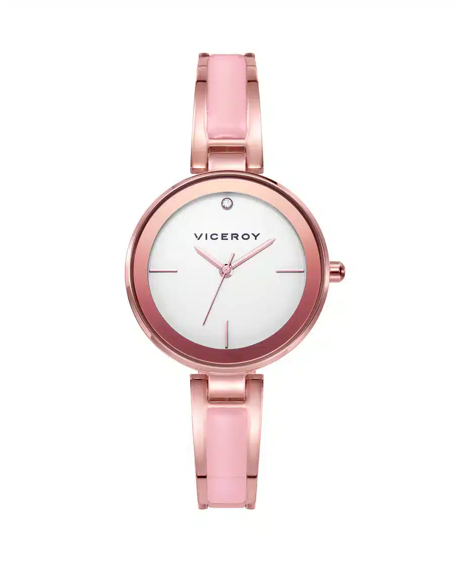 Reloj de mujer Kiss 3 agujas de acero IP rosa, esmalte rosa semirígido 471244-07