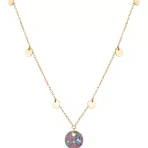 Collar Elegant de Plata de ley con baño de oro y colgante con circonitas de colores 13071C100-39