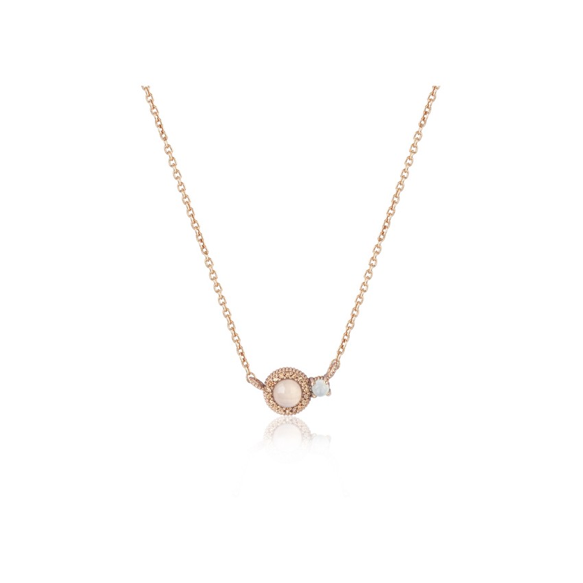 COLGANTE SUNFIELD PLATA BAÑO ORO ROSA CUARZO ROSA Y CALCEDONIA CL062500