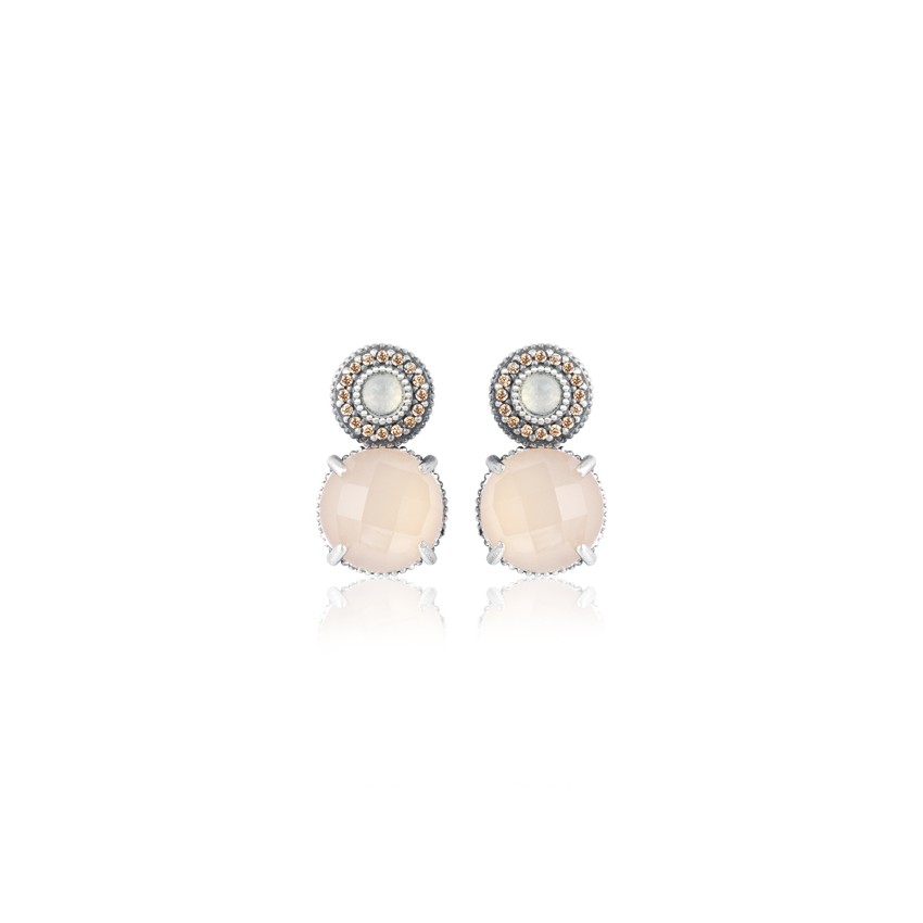PENDIENTE SUNFIELD PLATA CUARZO ROSA CALCEDONIA Y CIRCONITAS PE062463/15