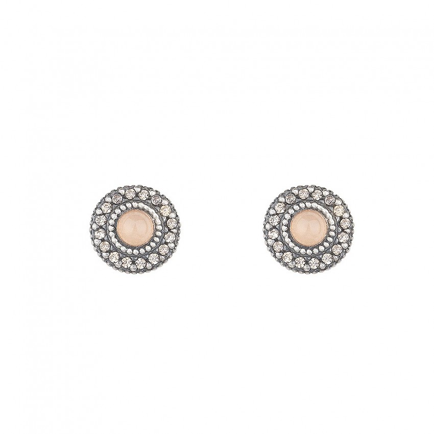 PENDIENTE SUNFIELD PLATA CUARZO ROSA Y CIRCONITAS COLOR CAVA PE061194/15