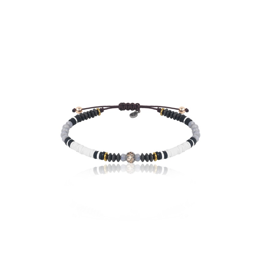 PULSERA SUNFIELD PLATA , CIRCONITAS, CAUCHO Y NILON PU062512