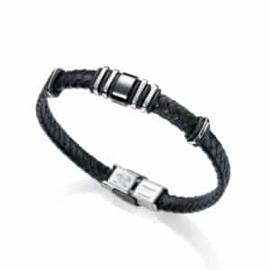 Pulsera Viceroy Acero Ip Gun Y Piel Negra Cab Fashion