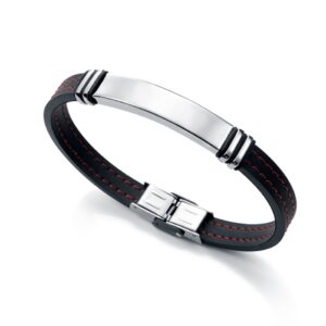 Pulsera  Acero Y Caucho Negro Sr Fashion