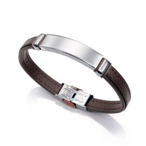 Pulsera Acero Y Piel Negra Y Marrón Sr Fashion