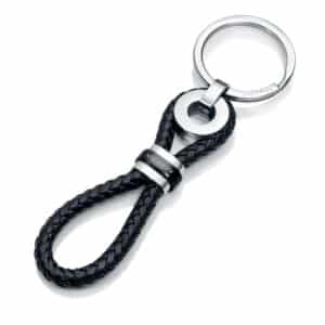 Llavero Acero Ip Negro Piel Negra Sr Fashion