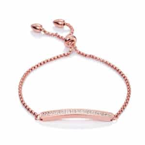 Pulsera Lazo Cadena Acero Ip Rosado Y Placa Circonitas Sra Fashion