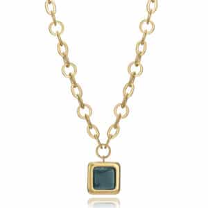 Collar Acero Colgante Cuadrado Verde Sra Fn 75148C01012