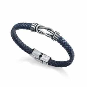 Pulsera Nudos Acero Piel Azul Sr Fn