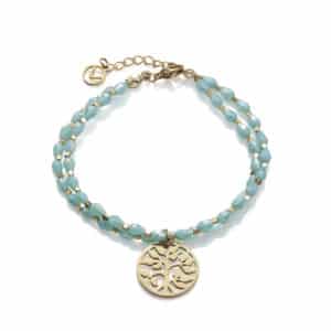 Pulsera Dorada Multi Pied Azul Arbol Sra Fn