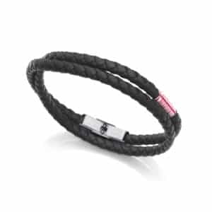 Pulsera Acero Piel Negra Cord Rojo Blanco Sr Fn