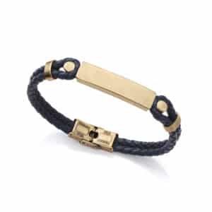 Pulsera Acero Ipbronce Piel Azul Placa Sr Fn