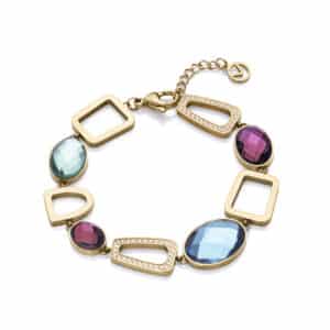 Pulsera Acero Ip Dorado Circ Y Cris Sra Fn