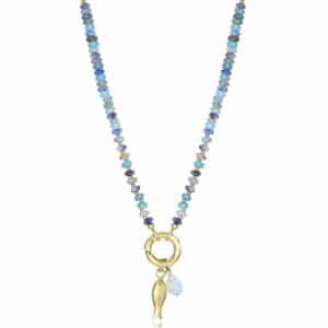 Collar Acero Ip Dorado Y Piedras Nat Sra Fn