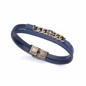 Pulsera Acero Piel Azul Sr Fn
