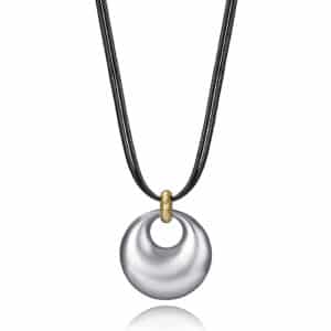 Collar Acero Ip Piel Negra Sra Fashion