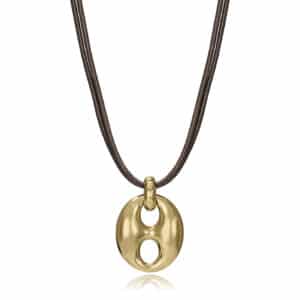 Collar Acero Ip Piel Marron Sra Fashion