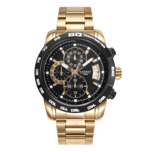 Crono Acero Ip Dorado Y Negro Brazalete Sr Va