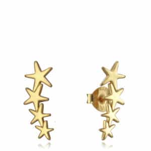 Pendientes  Plata 925 Baño Oro Trepadora Estrellas