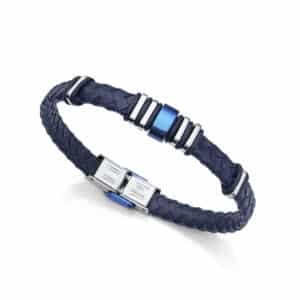 Pulsera Acero Ip Azul Y Piel Azul Cab Fashion