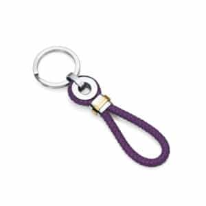 Llavero Acero Ip Dorado Y Piel Morado Sra Fashion