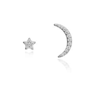 Pendientes Plata Asimetricos Luna Estrella Sa
