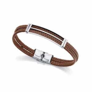 Pulsera De Acero Y Piel Marrón Claro Sr Fn