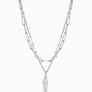 Collar Doble Acero Esmalte Pluma Sra Fn