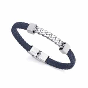 Pulsera Beat de acero con piel azul