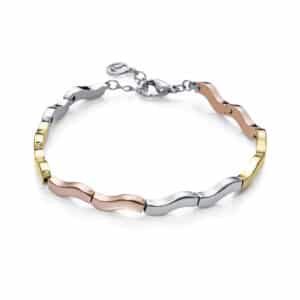 Pulsera Acero, Ip Dorado Y Rosa Ondas Sra Fn