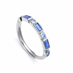 Anillo Elegant de plata de ley con baño rodio con circonitas azules