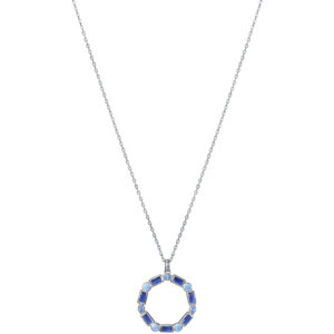 Collar Elegant de plata de ley con baño de rodio y colgante de aro y circonitas azules