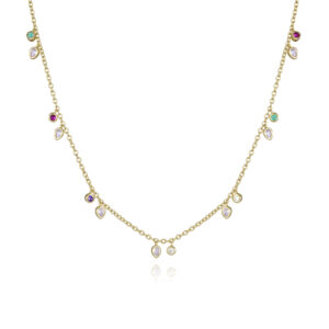 Collar de plata de ley con baño de oro y circonitas de colores