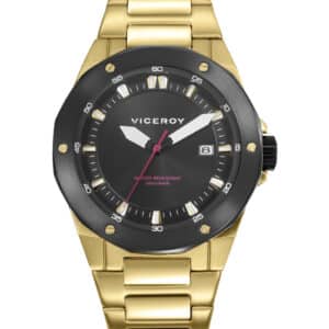 Reloj Acero Ip Dorado Y Negro Brazalete Sr Va