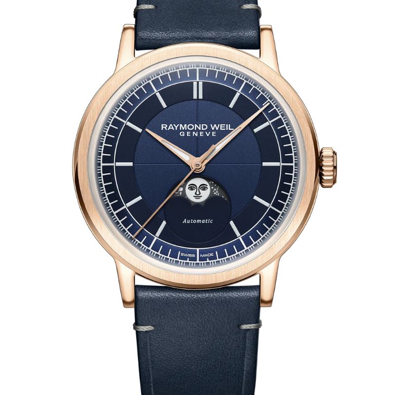 Reloj Raymond Weil millesime moonphase 39 mm, blue dial 2945-PC5-50001