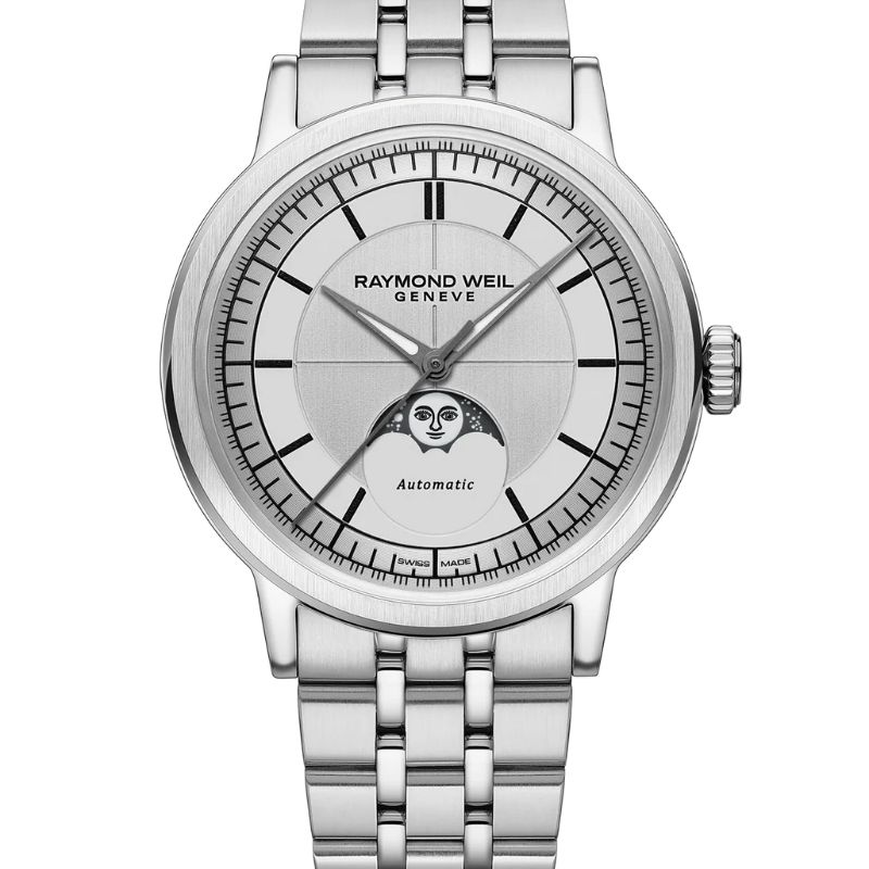 Reloj Raymond Weil millesime moonphase 39 mm, silver dial 2945-ST-65001
