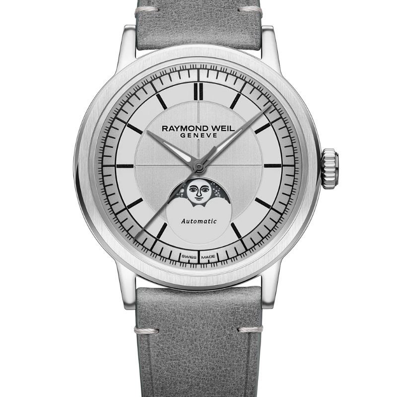 Reloj Raymond Weil millesime moonphase 39 mm, silver dial 2945-STC-65001
