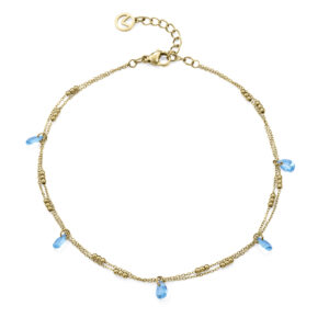 Tobillera Acero Ip Dorado Cristal Sra Fshn