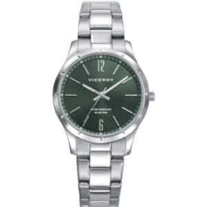Reloj Viceroy de mujer con esfera verde, caja y brazalete de acero, cristal mineral y resistencia al agua 5 ATM