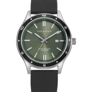 Reloj Viceroy de hombre con caja de acero, esfera verde, correa de silicona negra y resistencia al agua de 10 Atm