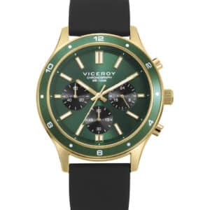 Reloj Viceroy Caballero Cronógrafo de acero IP dorado con esfera verde y correa de silicona negra