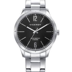 Reloj Viceroy de hombre con caja y brazalete de acero, esfera negra y resistencia al agua 5 ATM