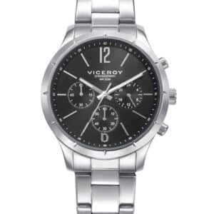 Reloj Viceroy de Hombre cronógrafo con caja y brazalete de acero, esfera negra y diseño elegante