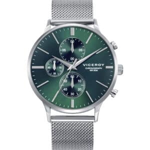 Reloj de hombre Viceroy con caja de acero, esfera verde y malla milanesa de acero