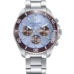 Reloj Viceroy Cronógrafo de hombre en acero con bisel de cerámica marrón, esfera azul y brazalete sólido de acero